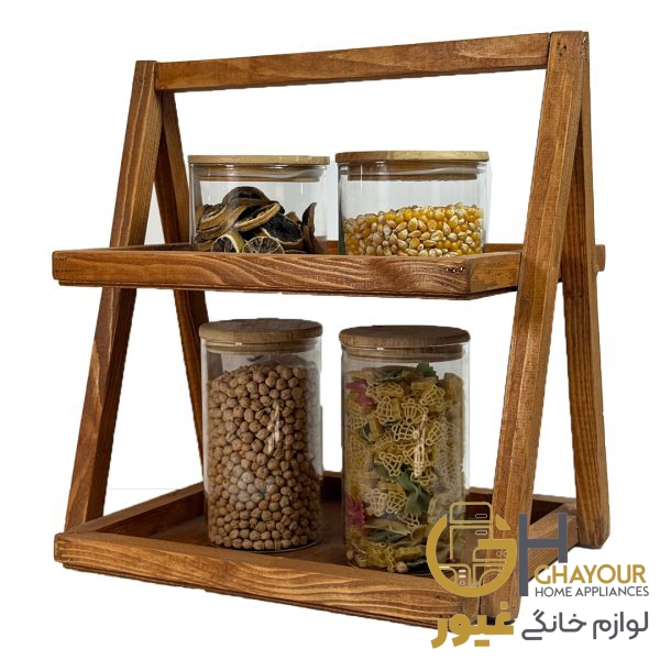 استند چوبی دوطبقه دسته دار استند چوبی دوطبقه دسته دار