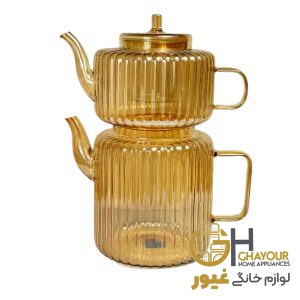 کتری-و-قوری-پیرکس-شیار- دار-شامپاینی