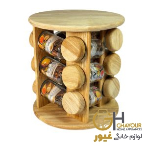ست ادویه 12 تایی گردان ایستاده گرد چوبی