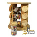 ست ادویه 12 تایی گردان ایستاده گرد چوبی