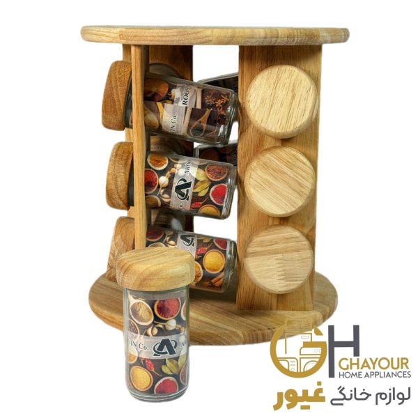 ست ادویه 12 تایی گردان ایستاده گرد چوبی