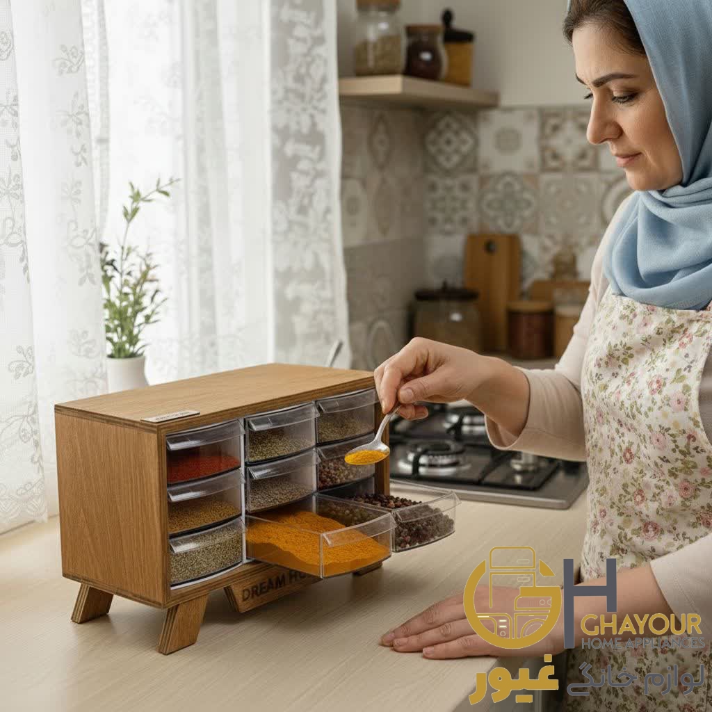 استند ادویه چوبی مدل 9 کشو روس وود