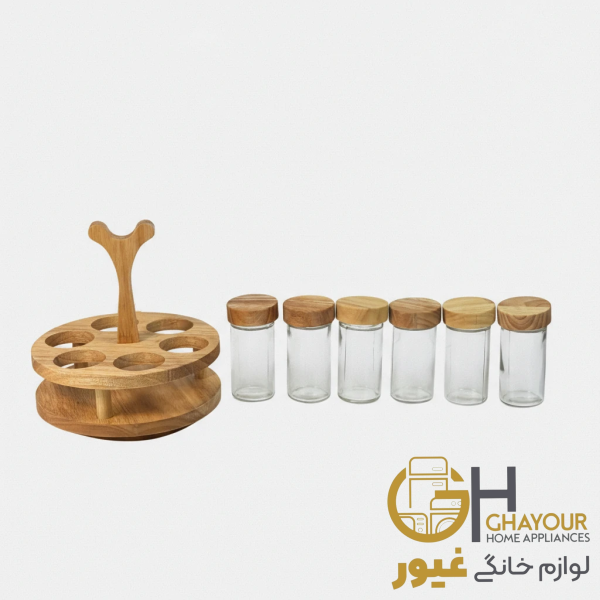 جا ادویه چوبی 6 تایی مدل تخت گردان