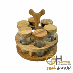 جا ادویه چوبی 6 تایی مدل تخت گردان