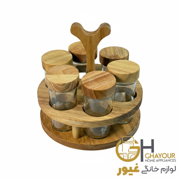 جا ادویه چوبی 6 تایی مدل تخت گردان جا ادویه چوبی 6 تایی مدل تخت گردان