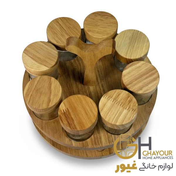 جا ادویه چوبی 8 تایی مدل تخت گردان