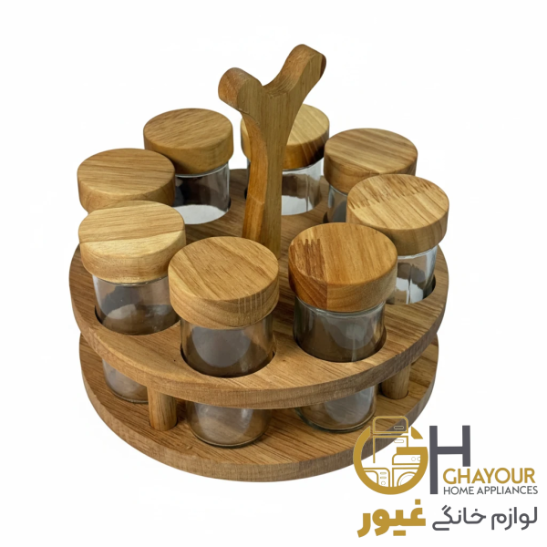 جا ادویه چوبی 8 تایی مدل تخت گردان