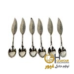 قاشق چاي خوري نقره اي طرح برگ