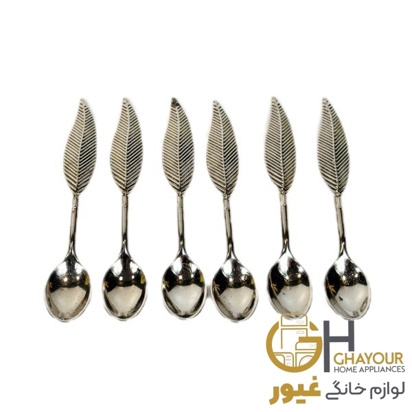 قاشق چاي خوري نقره اي طرح برگ